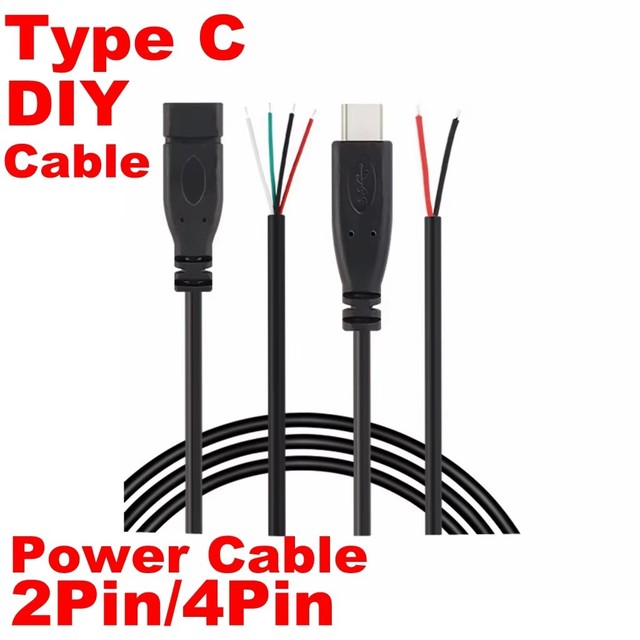 USB C to 2Pin Bare Wire Open End Cable 5V/2A USB Type C Male 2Pin 4pin Pigtail Power Wire Replacement DIY Cable for LED Light