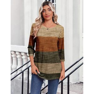 FOXA Blouse à manches 3/4 pour femme, tricotée, plissée sur le devant, haut décontracté, à porter au quotidien - Product Image 2