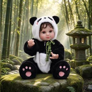 Muñeca Bebé Reborn de Vinilo de 20 Pulgadas con Cabello Rizado Realista y Traje de Panda, Muñeca Recién Nacida Realista para Juego de Imitación, Juguete para Niños - Product Image 1