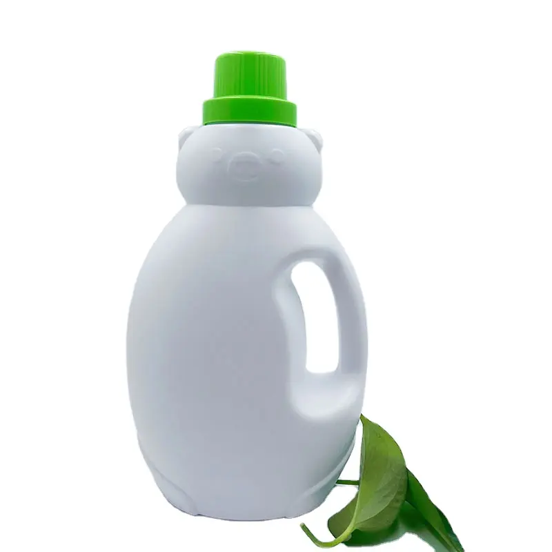 Botella de detergente para ropa de plástico con forma única de oso de cartón grande de 2L PE con tapa contenedor de detergente líquido de 2000ml