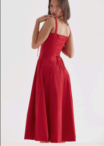 Vestido de Verano Rojo Sólido para Mujer, Estilo Bustier, Cómodo, Ajustado a la Cintura, Moderno, para Fiestas y Vacaciones - Product Image 3