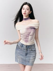 夏季风格简约短T恤甜美酷感一字领修身独特女式上衣 - Product Image 4