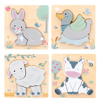 Jeux de société de puzzles en bois 3D d'animaux de dessin animé 2024, jouets éducatifs précoces Montessori pour bébés, garçons et filles
