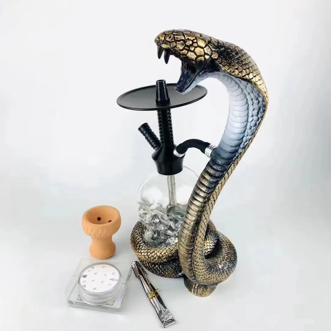 En stock résine Cafts nouveau narguilé serpent Chicha narguilé Sheesha tuyaux crâne-forme narguilé en verre avec lumière LED