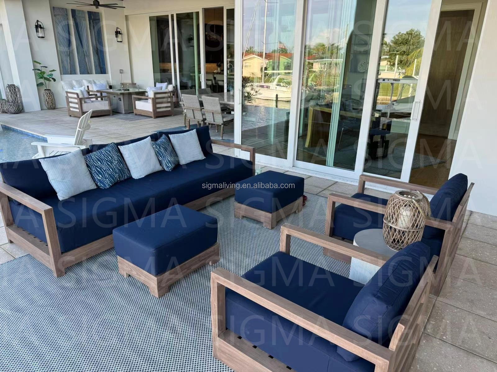 Factory High End Patio Furniture Teak Wood Outdoor Furniture Garden Set OEM/ODM Solid Teak Wooden Sofa