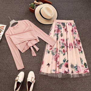 Listo para nave flor conjunto de dos piezas de ropa de las mujeres, falda de las mujeres ropa de otoño conjuntos de las mujeres - Product Image 2