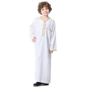 Traditional Hot Sale Saudi Dubai White Abaya Robe Children Kuwait Dishdasha Muslim Islamic Clothing For Kids Boys Thobe