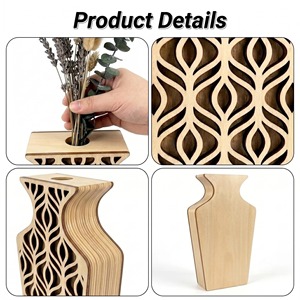 <b>Unique</b> Wooden <b>Vase</b> With Geometric Laser Cut Design Modern Home Decor For Living Room Indoor Tabletop Display - Product Image 5