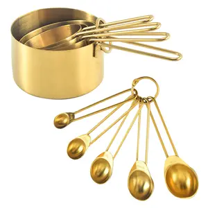 Oro In Acciaio Inox di Misura Tazze e Cucchiai Set 8 Pezzi Inciso Le Misure di Misurazione Tazza e Cucchiaio