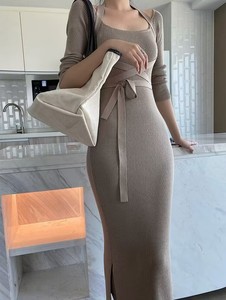 Abito Casual da donna europeo e americano a maniche lunghe <span class=keywords><strong>con</strong></span> <span class=keywords><strong>spacco</strong></span> <span class=keywords><strong>con</strong></span> scollo all'americana <span class=keywords><strong>vestito</strong></span> Casual in maglia Slim-Fit - Product Image 5