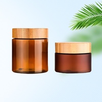 Pot en plastique PET crème rond ambre brillant/givré de luxe 5oz 8oz avec véritable bouchon à vis en bambou bouchon à vis conteneurs de voyage
