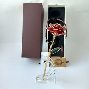 G-027 vera rosa fiori stabilizzati 24 k artificiale rosso placcato oro immerso fiore di rosa regalo di san valentino - Product Image 4