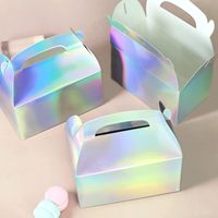 Boîtes à gâteaux recyclables pliables à emporter, emballages cadeaux brillants avec poignée, vente en gros, boîtes personnalisées en papier pour desserts et macarons, découpe laser