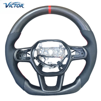 Volant en fibre de carbone personnalisé avec cuir perforé rouge pour Honda Civic Si 9e génération 2012 2013 2014 2015 - Amélioration