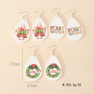Boucles d'oreilles pendantes en bois de Noël, motif Père Noël et bonhomme de neige, en forme de goutte, ensemble de bijoux cadeau - Product Image 2