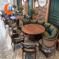 Combinaison table et chaise pour restaurant thématique, en bois massif et cannage, style Asie du Sud-Est, canapé mural pour terrasse