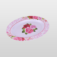Assiette alimentaire ovale en mélamine personnalisable à motif floral, résistante à la chaleur et durable, pour l'hôtellerie, la restauration et l'approvisionnement commercial
