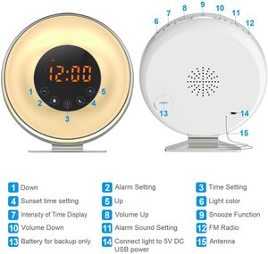 Đồng hồ kỹ thuật số âm thanh tự nhiên FM Đài phát thanh đồng hồ báo thức với Acrylic trường hợp kim loại đứng <span class=keywords><strong>7</strong></span> Màu ánh sáng mặt trời mọc Đồng hồ báo thức thức dậy ánh sáng - Product Image 6