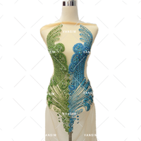Argent vert cristal mélange couleur deux couleurs double couleur strass corsage robe applique corps patch