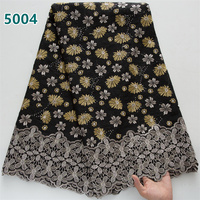 Dentelle en coton brodée africaine en gros avec strass, 5 yards de tissu en voile suisse pour robes de soirée pour femmes 5004
