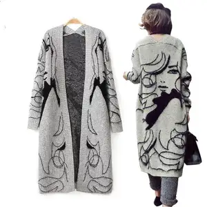 Fashion Casual Women Clothing Loose Long Sleeve Jacquard Weave Oversized Knit Lagy Cardigan Sweater