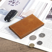 Dompet Kulit Asli Crazy Horse Kustom, Dompet Lipat Vintage dengan Kantong Uang, Hadiah Bisnis untuk Pria & Wanita
