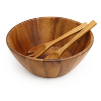 Ensemble de 3 bols à salade en bois d'acacia écologique de style vintage avec des bols de 12 pouces certifiés LFGB pour les cadeaux d'affaires