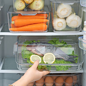 Fridge freezer refrigerator produce saver stackable clear plastic airtight storage food container organizer box bin set