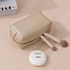 Runhui Fashion PU <b>Makeup</b> Bag Large Capacity Cosmetic Storage Bag Portable Travel <b>Case</b> Solid Color - Product Image 1