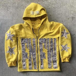 HG1122 Fabricante Personalizado Sudadera con Capucha para Hombre de Otoño, Tejida, de Poliéster/Algodón, de Peso Pesado, con Bordado Vintage, Apliques y Parches Desgastados - Product Image 6