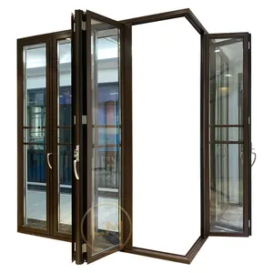 Puerta plegable biplegable de aluminio para exteriores, acordeón personalizado, plegable, de vidrio, para Patio