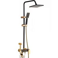 Ensemble de douche à effet pluie en céramique à poignée unique, finition or brossé et touches de piano noires, haute qualité, pour salle de bain