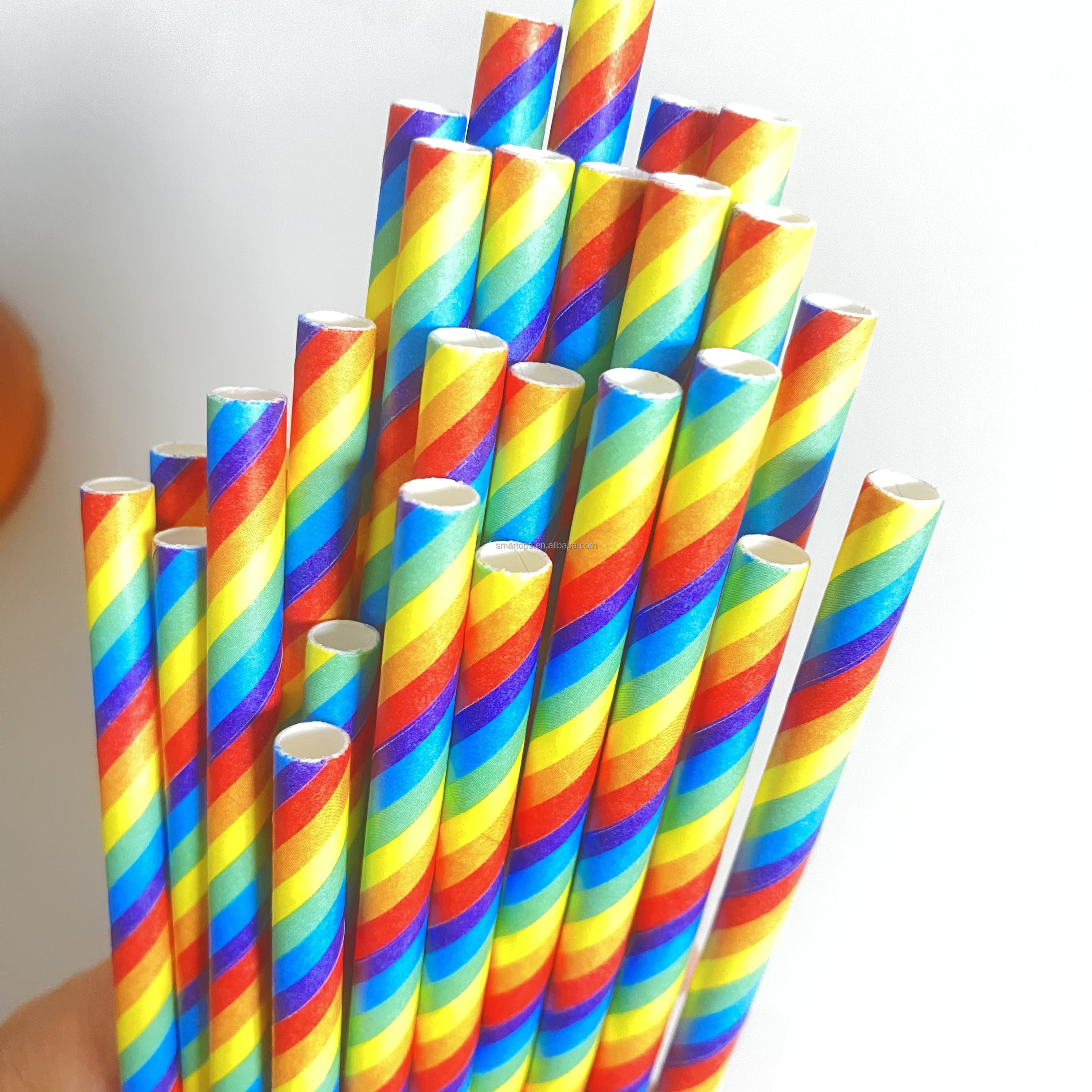 Smartops 100pcs/bag Custom Disposable Biodegradable Rainbow Paper Straws for Party and Wedding