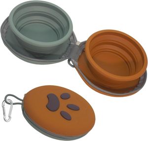 Collapsible Dual Compartment Silicone Pet Bowl, Portable Carabiner Design Outdoor Walking Travel <b>Feeder</b> Bowl - Product Image 1