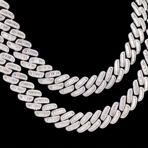 Colliers chaîne cubaine en argent 925 sertis de diamants, avec testeur de diamants, grand stock, bijoux hip-hop, diamant baguette VVS de 18 mm, moissanite - Product Image 1