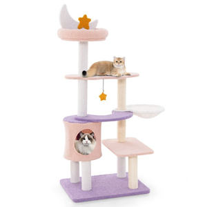 Tour à chat moderne multi-niveaux avec griffoir recouvert de sisal, design de dessin animé, structure de jeu pour chats d'intérieur - Product Image 3