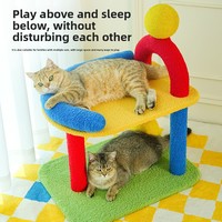 Arbre à chat double niveau en peluche couleur Dopamine avec poteau à gratter et boule en sisal