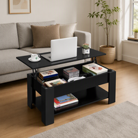 Table basse relevable de style européen, extensible, en verre trempé, avec rangement en bois, double niveau, pour petit salon