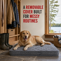 Matelas orthopédique pour chien Easy Clean gris matelassé avec housse ajustée imperméable amovible pour les zones boueuses