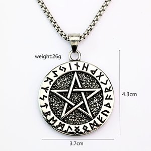 Colgante de acero inoxidable para hombre, collar con amuleto de runa de estrella de cinco puntas, regalo, joyería de moda - Product Image 5