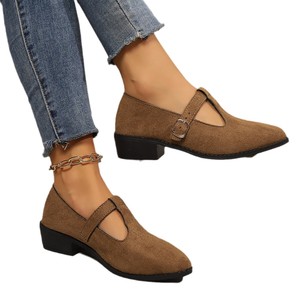 Novedad de Otoño, Zapatos Planos de Tacón Bajo con Punta Puntiaguda, Estilo Británico, para Mujer, Talla Grande, Tacón Grueso, Retro, Zapatos de Cuero - Product Image 5