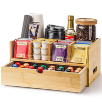 Organisateur de café et de thé en bambou avec tiroir pour comptoir de cuisine - Support de rangement multifonctionnel
