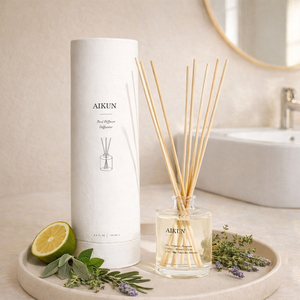 Aikun Wholesale Plant Based 120ml Glass <b>Bottle</b> Cylinder Box Green Herbal Fragrance Long Lasting <b>Reed</b> <b>Diffuser</b> Home Fragrance - Product Image 1