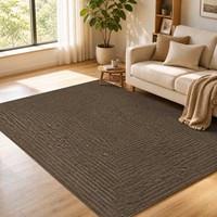 High Quality Coffee Brown Carpet Modern Minimalist Bordered Area Rug Large Deep Taupe Textured Rug for Living Room Office