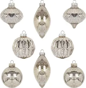 Glas Weihnachts schmuck Champagner Silber Hängende Weihnachts kugeln Finials für Weihnachts baum Dekoration Urlaub Dekor