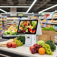 Caisse enregistreuse POS à double écran, processeur Intel, système d'exploitation Windows, garantie 1 an, tout-en-un pour restaurants et supermarchés