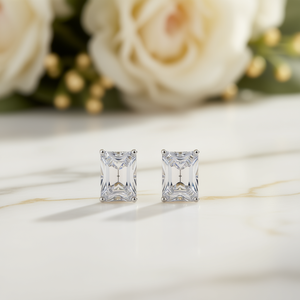 Pendientes de circonita cúbica con corte esmeralda en blanco champán, engaste de garra, joyería clásica de moda para mujer, pendientes de compromiso - Product Image 2