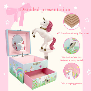 Yiyu Sonmelix Piccola Scatola Musicale Personalizzata in Legno da 4 Pollici con Ballerina, Scatola Musicale Portagioie con Unicorno, Regalo con Cassetto - Product Image 6