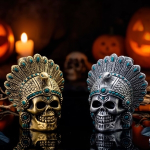 Silbato de Calavera Azteca Hecho a Mano de Arcilla, Sonido de Grito de Fantasma, Regalo de Halloween con Cordón y Bolsa de Almacenamiento - Product Image 5