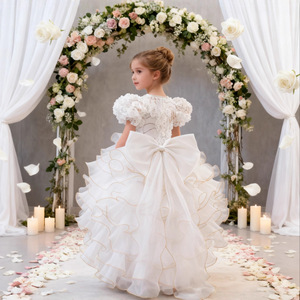 Robe de princesse rose pour enfants, manches bouffantes, robe de bal brodée, robe de demoiselle d'honneur pour fête d'anniversaire, taille 8633 - Product Image 4
